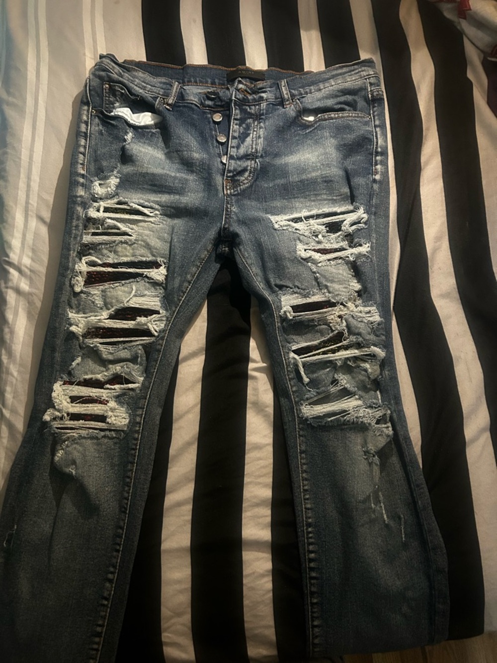 AMIRI Dark Blue Denim Jeans with Contrast Stitching